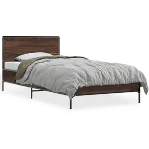 VidaXL Bedframe bewerkt hout en metaal bruin eikenkleurig 100x200 cm845526 pas cher
