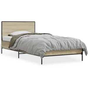 VidaXL Bedframe bewerkt hout en metaal sonoma eikenkleurig 100x200 cm845523 pas cher