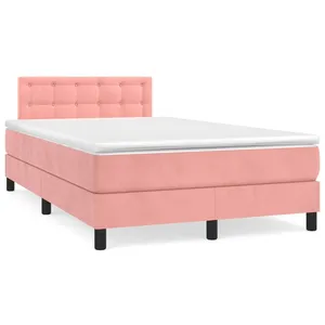 vidaXL Sommier à lattes de lit et matelas LED rose 120x190 cm velours pas cher
