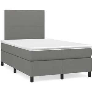 vidaXL Sommier à lattes de lit matelas LED gris foncé 120x190 cm tissu pas cher