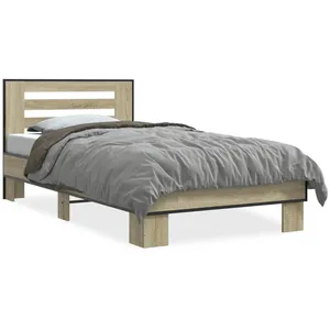 vidaXL Cadre de lit chêne sonoma 75x190 cm bois d'ingénierie et métal pas cher