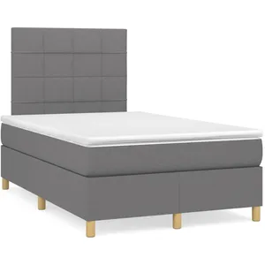 vidaXL Sommier à lattes de lit matelas LED gris foncé 120x190 cm tissu pas cher