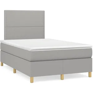 vidaXL Sommier à lattes de lit matelas LED gris clair 120x190 cm tissu pas cher