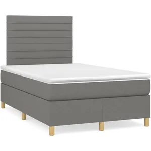vidaXL Sommier à lattes de lit matelas LED gris foncé 120x190 cm tissu pas cher