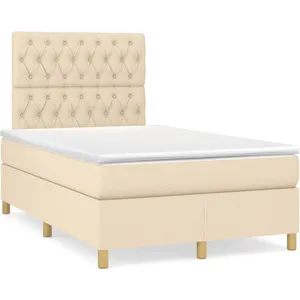 vidaXL Sommier à lattes de lit matelas et LED crème 120x190 cm tissu pas cher