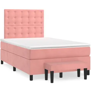 vidaXL Sommier à lattes de lit avec matelas rose 120x190 cm velours pas cher
