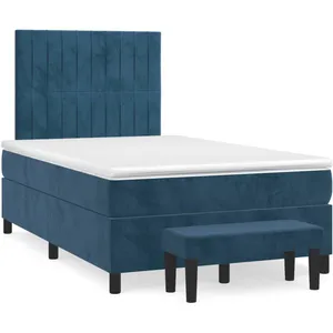 vidaXL Sommier à lattes de lit et matelas bleu foncé 120x190cm velours pas cher