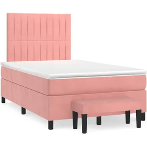 vidaXL Sommier à lattes de lit avec matelas rose 120x190 cm velours