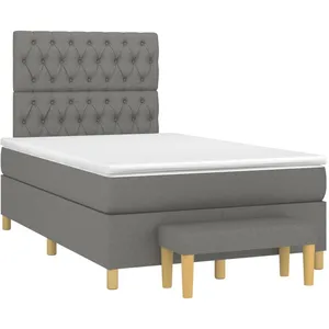 vidaXL Sommier à lattes de lit avec matelas gris foncé 120x190cm tissu pas cher