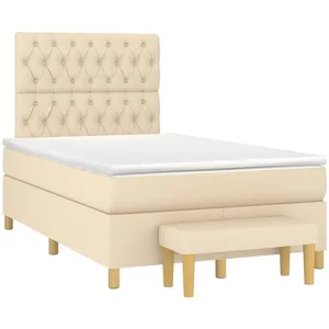 vidaXL Sommier à lattes de lit avec matelas crème 120x190 cm tissu pas cher