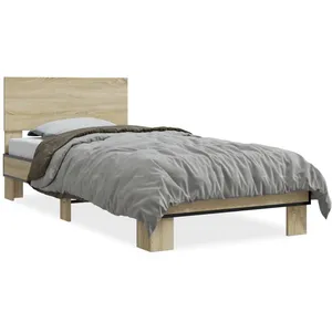 vidaXL Cadre de lit chêne sonoma 75x190 cm bois d'ingénierie et métal pas cher