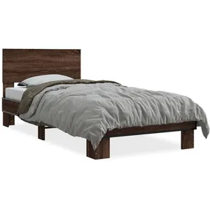 vidaXL Cadre de lit chêne marron 90x200 cm bois d'ingénierie et métal pas cher