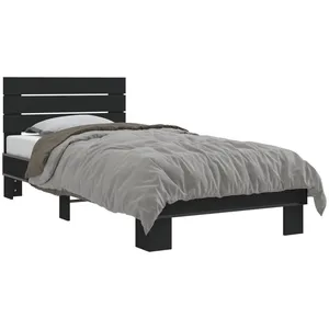 vidaXL Cadre de lit noir 90x200 cm bois d'ingénierie et métal pas cher