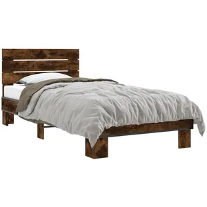 vidaXL Cadre de lit chêne fumé 100x200 cm bois d'ingénierie et métal pas cher