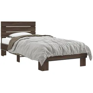 vidaXL Cadre de lit chêne marron 100x200 cm bois d'ingénierie et métal pas cher