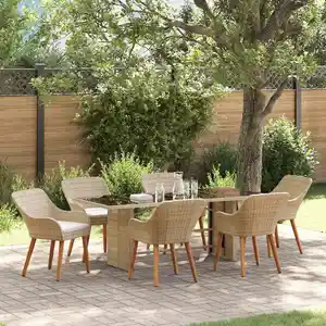 vidaXL Ensemble de Salle à Manger 7 Pièces  Beige Poly Rattan pas cher