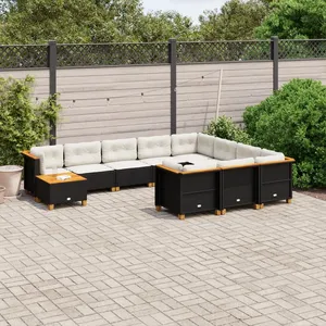 vidaXL Salon de jardin 11 pcs avec coussins noir résine tressée pas cher
