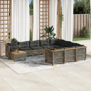 vidaXL Salon de jardin 11 pcs avec coussins gris résine tressée pas cher