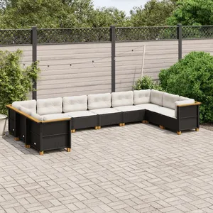 vidaXL Salon de jardin 10 pcs avec coussins noir résine tressée pas cher