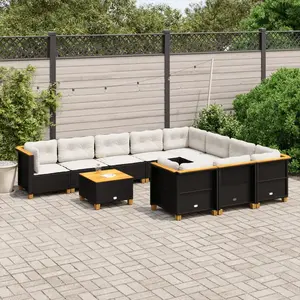 vidaXL Salon de jardin 11 pcs avec coussins noir résine tressée pas cher