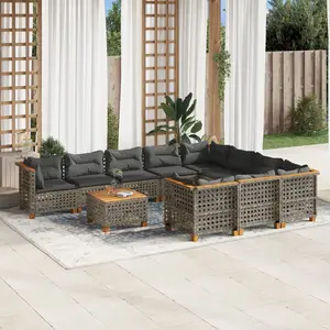 vidaXL Salon de jardin 11 pcs avec coussins gris résine tressée pas cher