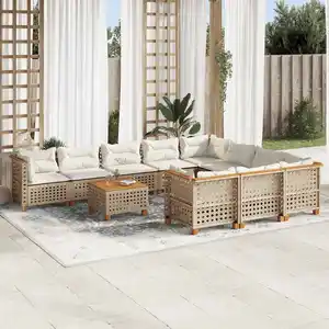 vidaXL Salon de jardin 11 pcs avec coussins beige résine tressée pas cher