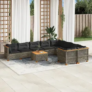 vidaXL Salon de jardin avec coussins 10 pcs gris résine tressée pas cher