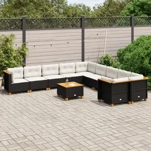 vidaXL Salon de jardin 11 pcs avec coussins noir résine tressée pas cher