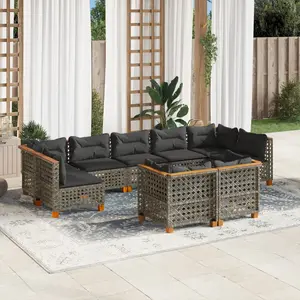 vidaXL Salon de jardin 9 pcs avec coussins gris résine tressée pas cher