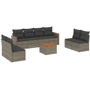 vidaXL Salon de jardin 9 pcs avec coussins gris résine tressée pas cher