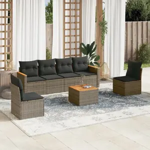 vidaXL Salon de jardin avec coussins 7 pcs gris résine tressée pas cher