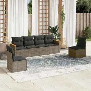 vidaXL Salon de jardin 6 pcs avec coussins gris résine tressée pas cher