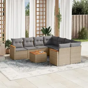 vidaXL Salon de jardin avec coussins 9 pcs beige résine tressée pas cher