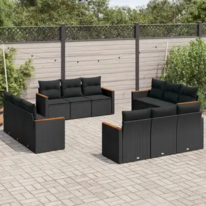 vidaXL Salon de jardin 12 pcs avec coussins noir résine tressée pas cher