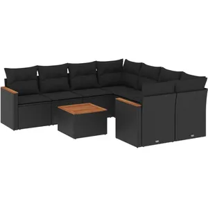 vidaXL Salon de jardin 9 pcs avec coussins noir résine tressée pas cher