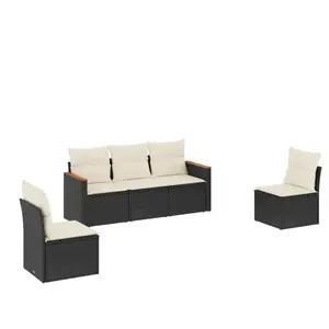 vidaXL Salon de jardin 5 pcs avec coussins noir résine tressée pas cher