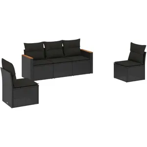 vidaXL Salon de jardin 5 pcs avec coussins noir résine tressée pas cher