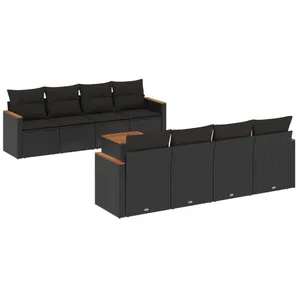 vidaXL Salon de jardin 9 pcs avec coussins noir résine tressée pas cher
