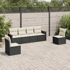 vidaXL Salon de jardin 6 pcs avec coussins noir résine tressée pas cher