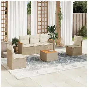 vidaXL Salon de jardin avec coussins 6 pcs beige résine tressée pas cher