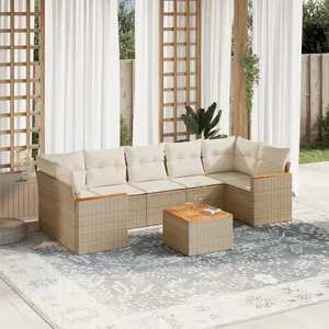 vidaXL Salon de jardin avec coussins 8 pcs beige résine tressée pas cher