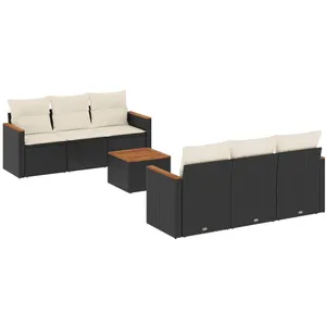 vidaXL Salon de jardin 7 pcs avec coussins noir résine tressée pas cher
