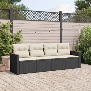 vidaXL Salon de jardin 4 pcs avec coussins noir résine tressée pas cher