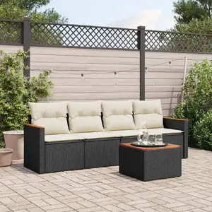 vidaXL Salon de jardin 5 pcs avec coussins noir résine tressée pas cher