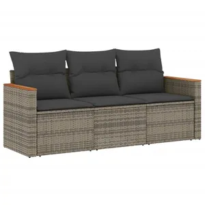 vidaXL Salon de jardin avec coussins 3 pcs gris résine tressée pas cher