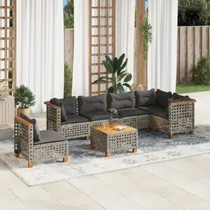 vidaXL Salon de jardin avec coussins 7 pcs gris résine tressée pas cher