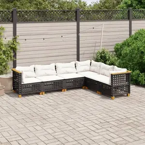 vidaXL Salon de jardin 6 pcs avec coussins noir résine tressée pas cher