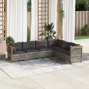 vidaXL Salon de jardin 6 pcs avec coussins gris résine tressée pas cher