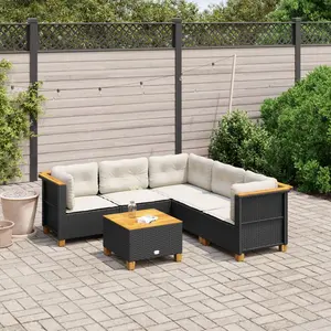vidaXL Salon de jardin 6 pcs avec coussins noir résine tressée pas cher