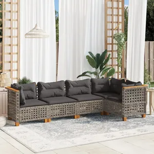 vidaXL Salon de jardin 5 pcs avec coussins gris résine tressée pas cher